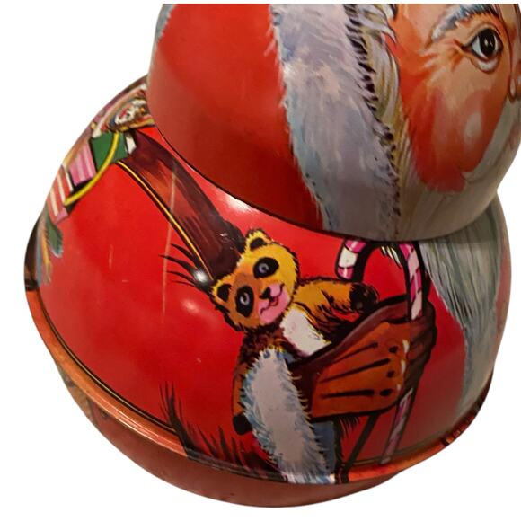 Vintage Roll Poly Santa Metal Tin Tobacco Candy Hong Kong St Nick Christmas Deco - Picture 8 of 14